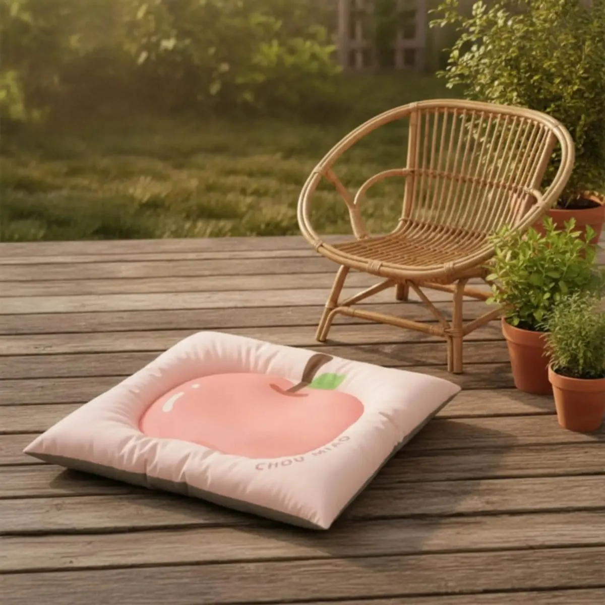 Plush Fabric Pet Mat with Fruit Print for Cat Dog Cozy Sleeping Pad Raised Border Cushion Easy Clean Pet Furniture Accessory