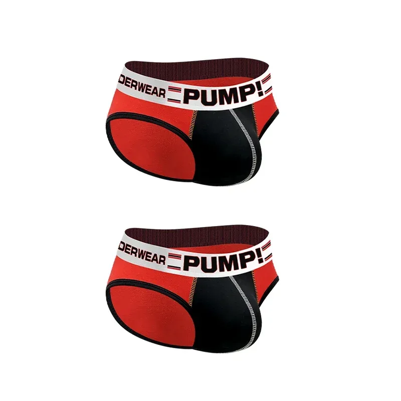 Celana Dalam Katun Warna Blok Pria, Pump! Logo Celana Dalam Kantong Cembung 3D Seksi Bertingkat Rendah Ikat Pinggang Lebar 3256813080433415