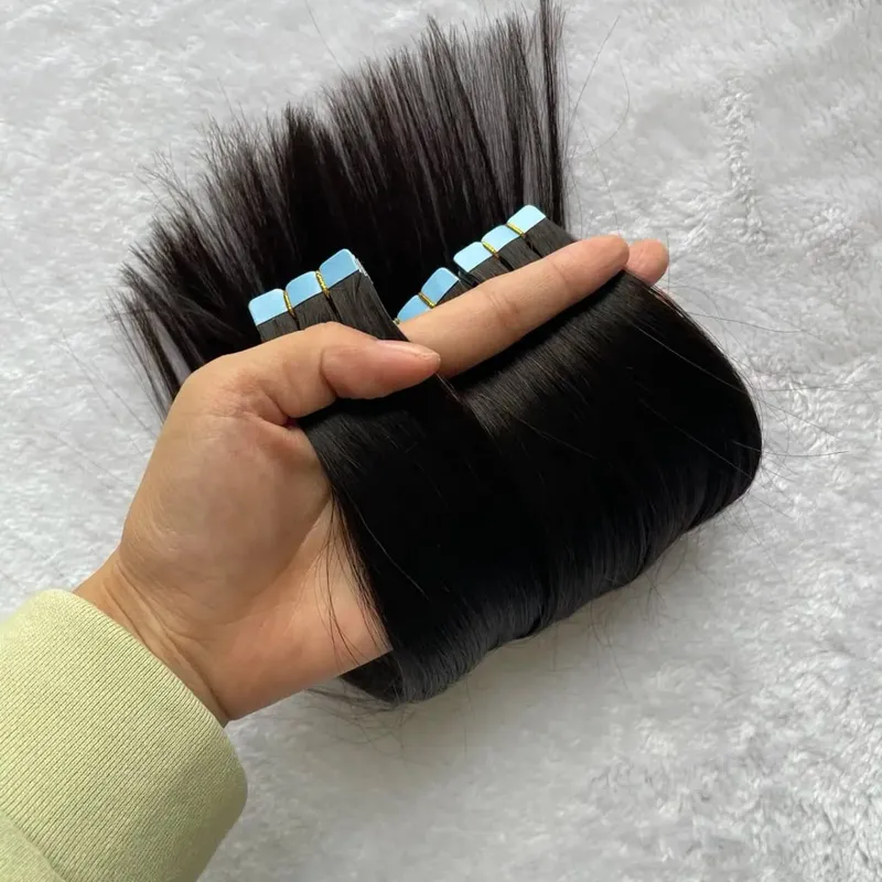 Tape in Human Hair Extensions 12-20 inches Mini Tape Hair Extension Straight 10pcs Machine Remy Invisible Adhesive Tape Hair