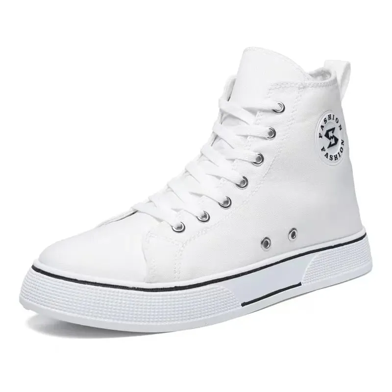 New Black High-top Canvas Mens Shoes Breathable Soft Bottom Non-slip Lace-up Casual Board Sneakers for Daily Streetwear Sneakers