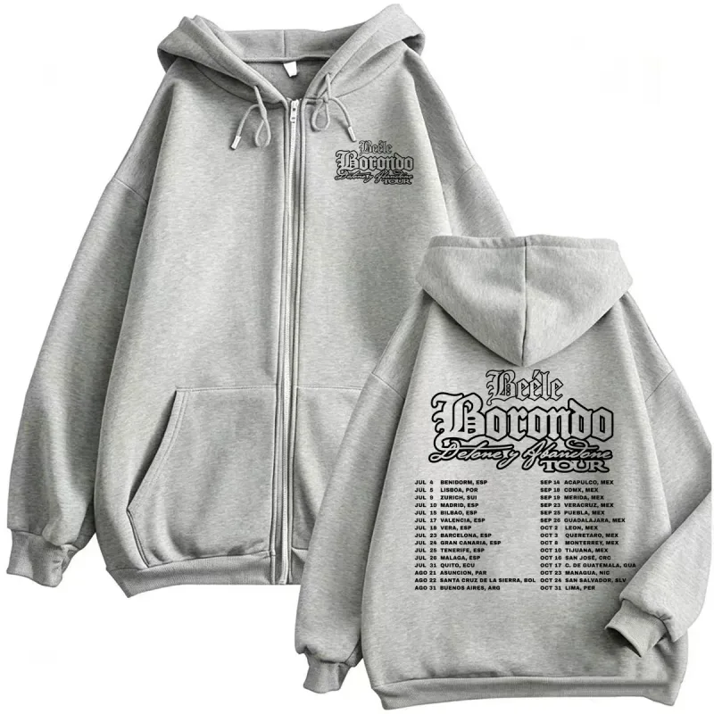 Beele Borondo World Tour 2026 Zipper Hoodie Men Women Fashion Style Hip Hop Sweatshirt Jacket Coats Casual Fleece Zip Up Hoodies