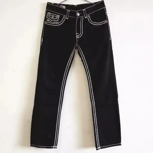 Eropah Amerika Fesyen Baru Lelaki Hitam Putih Kasual Bergaya Mudah Asas Lurus Plus Saiz Seluar Denim Seluar Jeans Lelaki