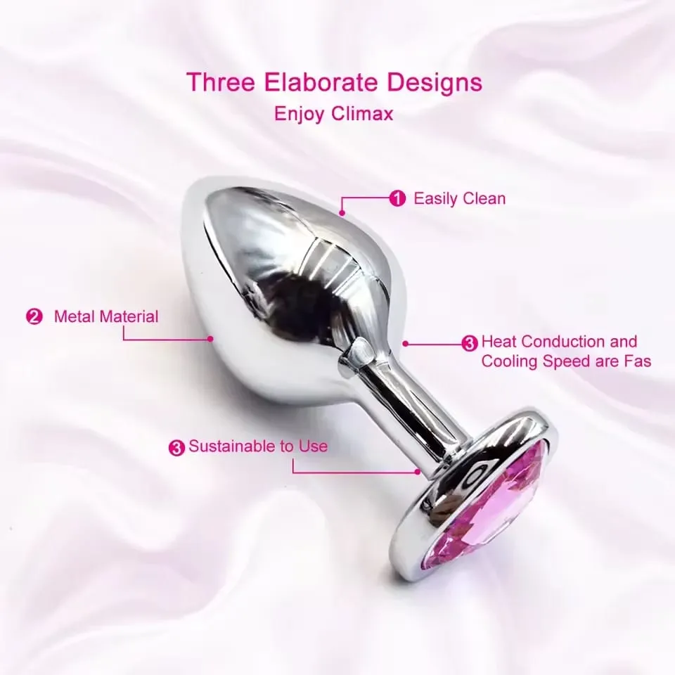 3 Sizes Metal Anal Plug Heart Base Butt Plug for Adults Women Men Couples Stainless Steel S/M/L Diamond Masturbator Sex Toys 18+