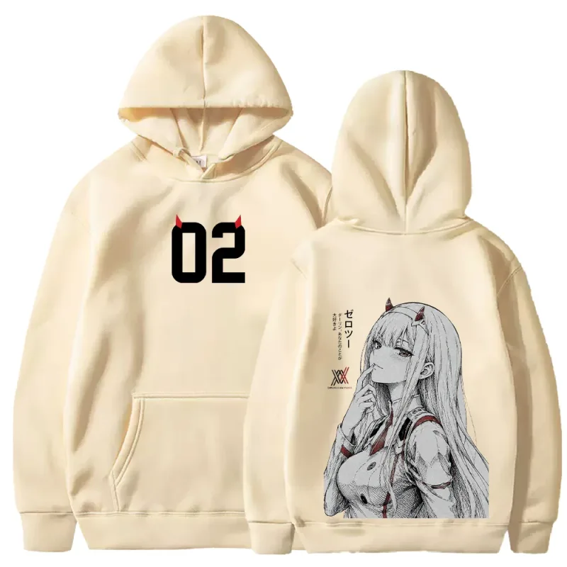 in the FRANXX Harajuku Anime Zero Two Hoodies Streetwear Men Women Clothing Long Sleeve Oversized Fleece Hooded Pullover