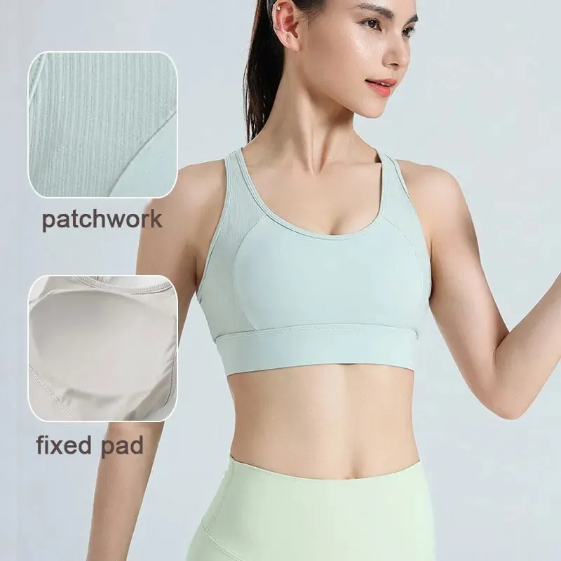 Sexy Back Yoga Crop Top Bra Inner Padded Fitness Tank Top Elastic Sport Bra Gym Vest Running Yoga Professional Workout Vest