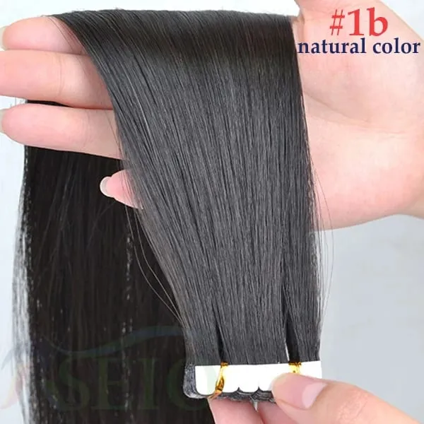 Mini fita em extensões de cabelo humano extensão de cabelo natural real 16 "-26" preto marrom loira fita invisível em linha reta para salão de beleza
