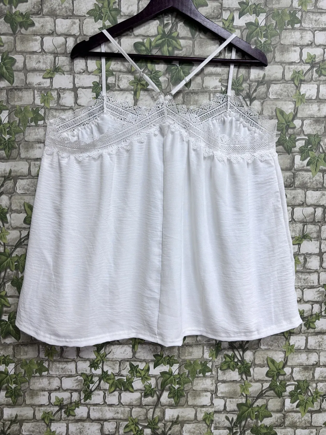Lace Trim V-Neck Cami Top Summer Women's Casual Loose Pleated Sleeveless Tank Top