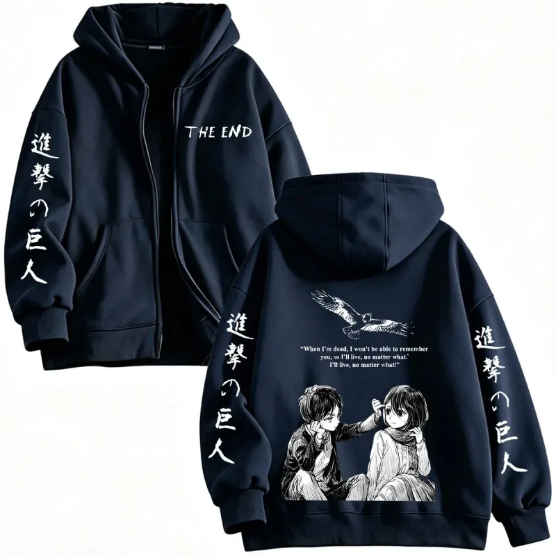 Anime Attack on Titan Mikasa Ackerman Eren Jaeger Zipper Hoodies Men Clothing Long Sleeves Zip Up Hooded Sweatshirt Jackets Coat