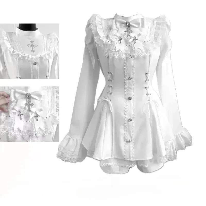Japanese Style Lolita 2 Piece Set Y2k Mini Skirt Woman Harajuku Sweet Kawaii Print Dress Tops Korean Fashion Elegant Dress