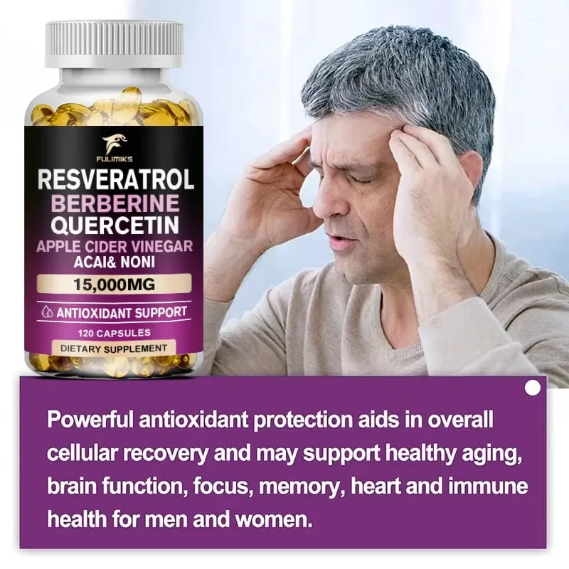 Buy 2 Get 2 Free! Resveratrol Berberine Quercetin Capsules Triple-Action Formula for Blood Sugar Heart Health & Anti-Aging