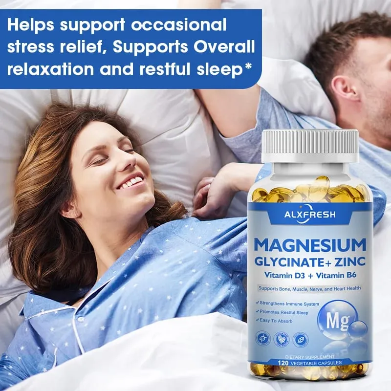 Magnézium-glicinát kapszula 500mg cinkkel D3-vitamin B6 Agymemória Fókusz Alvásnyugtató Táplálék-kiegészítő