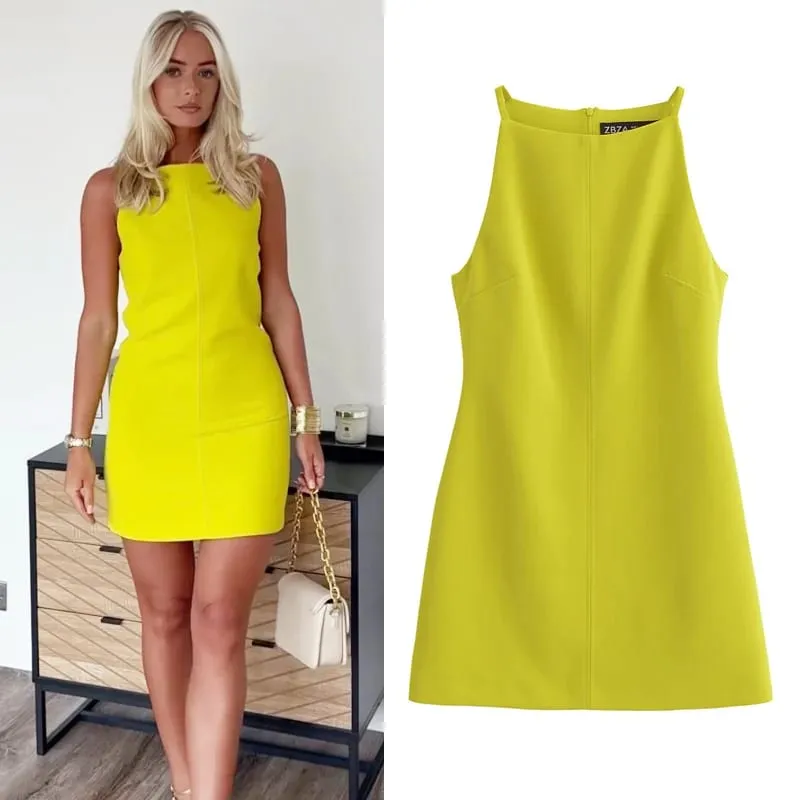 Vestidos de verano de moda 2024, vestidos para mujer, minivestido ajustado sin mangas, vestido blanco, rojo, azul, negro, amarillo, vestidos de vacaciones