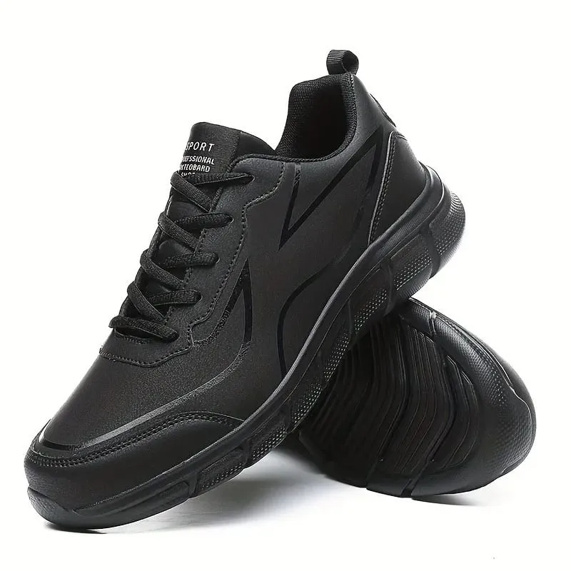 Black Running Shoes Leather Waterproof Athletic Sneakers Men Wear-resistant Men Walking Sport Shoes Comfortable Men Shoes