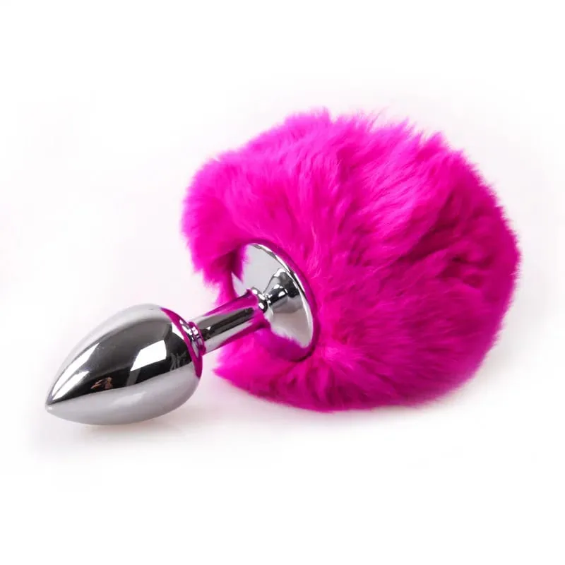 Metal Anal Plug with Rabbit Tail Bunny Tail Pet Role Play Adult Sex Toy for Women Men Couples Fetish Gear Accessories
