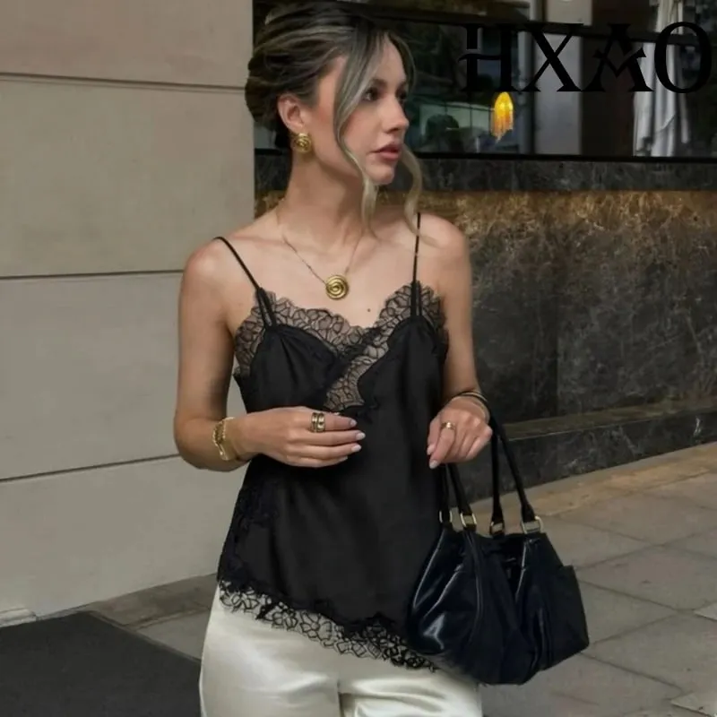 Slip Women's Tops Cropped Satin Lace Top Women Summer Backless Party Tops For Woman Asymmetrical Sexy Black Yellow Blue Top