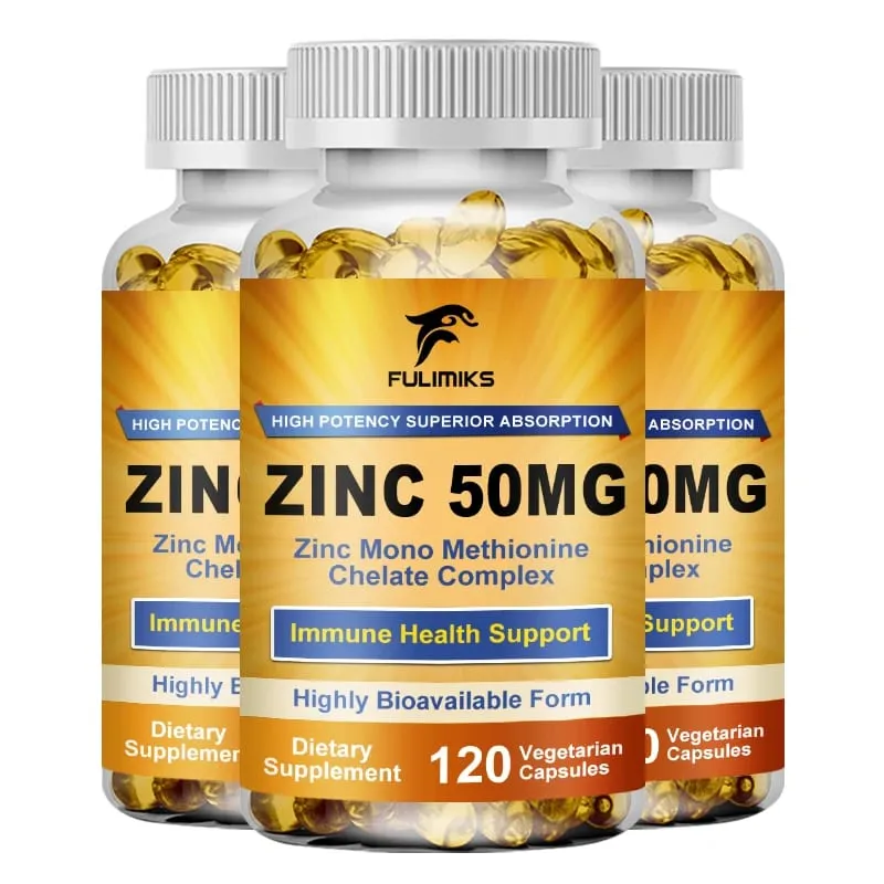 Premium Pure Zinc Capsules 50 mg Supplement High Absorption Boosts Immune Antioxidant Skin Cognitive Health