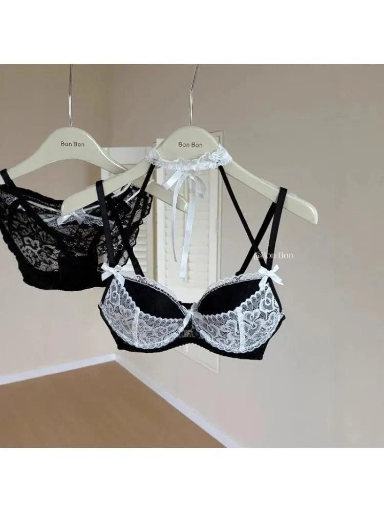 French Lace Push Up Lingerie Set for Women Sexy Deep Plunge Demi Bra Gather Small Bust Big Look Daily Comfort Wear S-XL