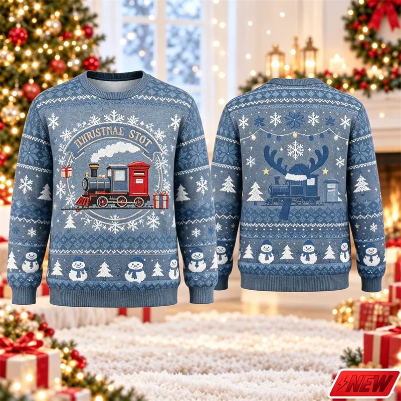 Cute Reindeer Graphic Ugly Christmas Sweater Men Women 3d Printed Christmas Tree Sweatshirt 2027 New Year Party Crew Neck Hoodie