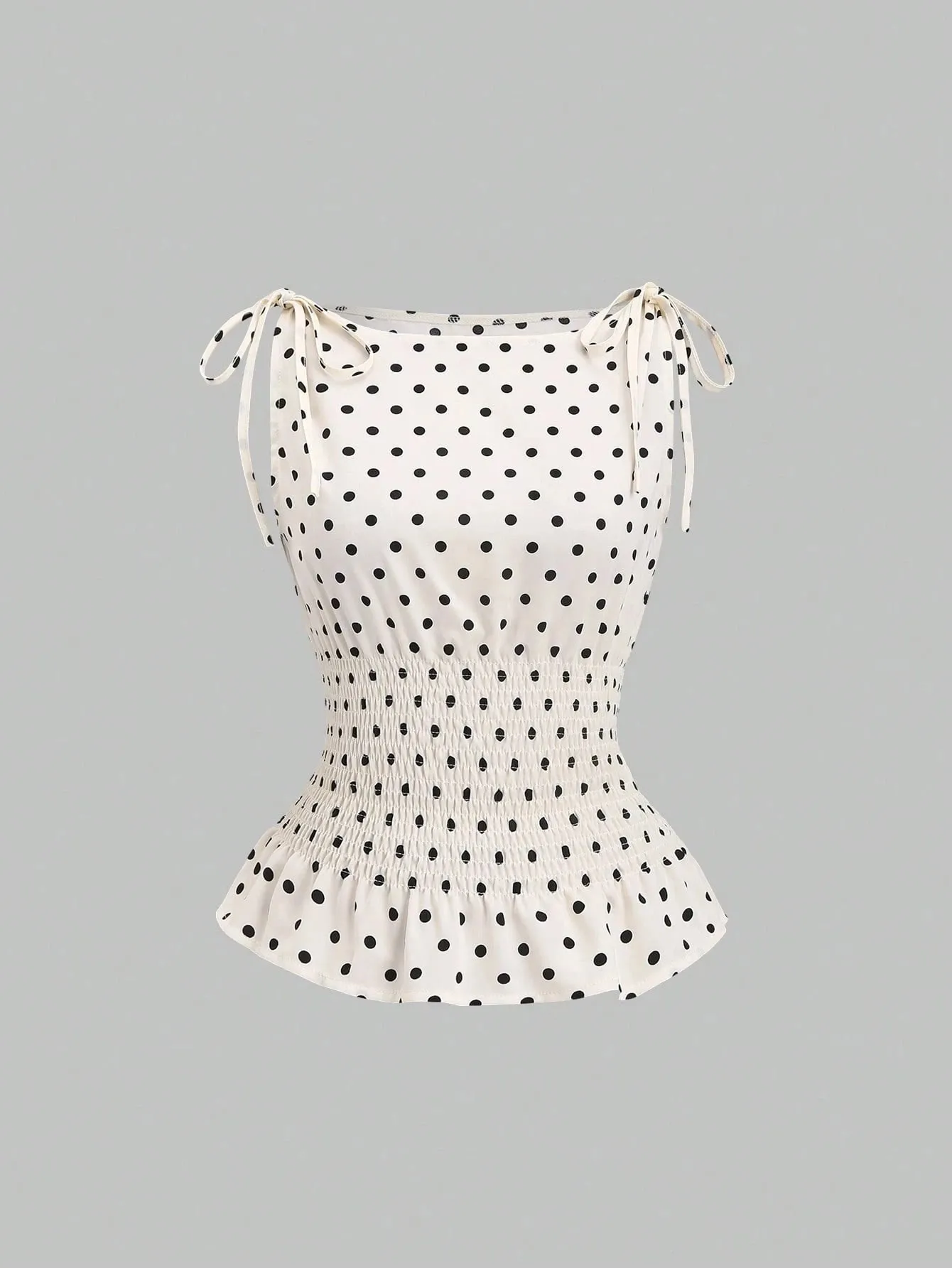Women's Elegant Polka Dots Elastic Fitted Waist Slim Fit A-Line Tank Top Casual Shoulder Bow Decor Sleeveless Top Summer 2026