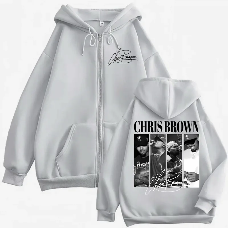 Rapper Chris Brown Graphic Zipper Hoodies Men Women Vintage Fashion Zip Up Pullovers Harajuku Hip Hop Long Sleeve Sweatshirts
