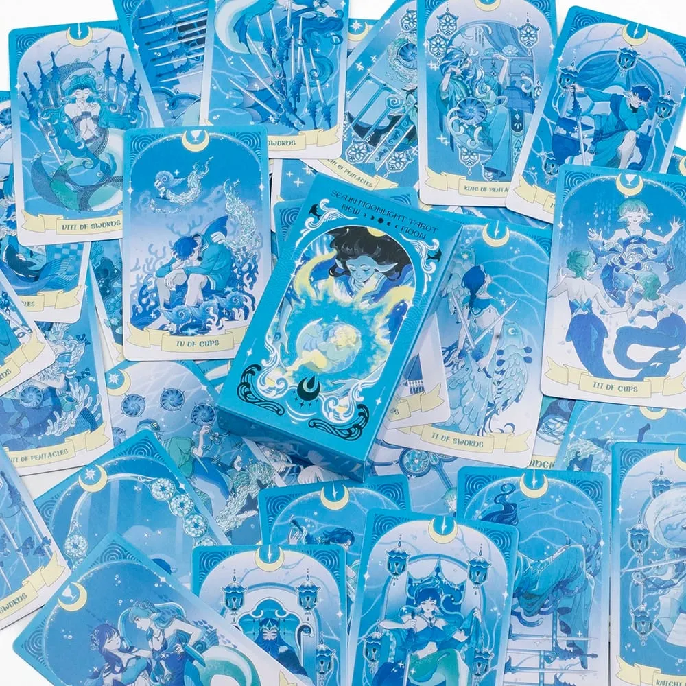 Sea in Moonlight New Moon Tarot Cards English Version 78PCS Ocean Themed Emotional Healing Divination Board Game Tarot Cards