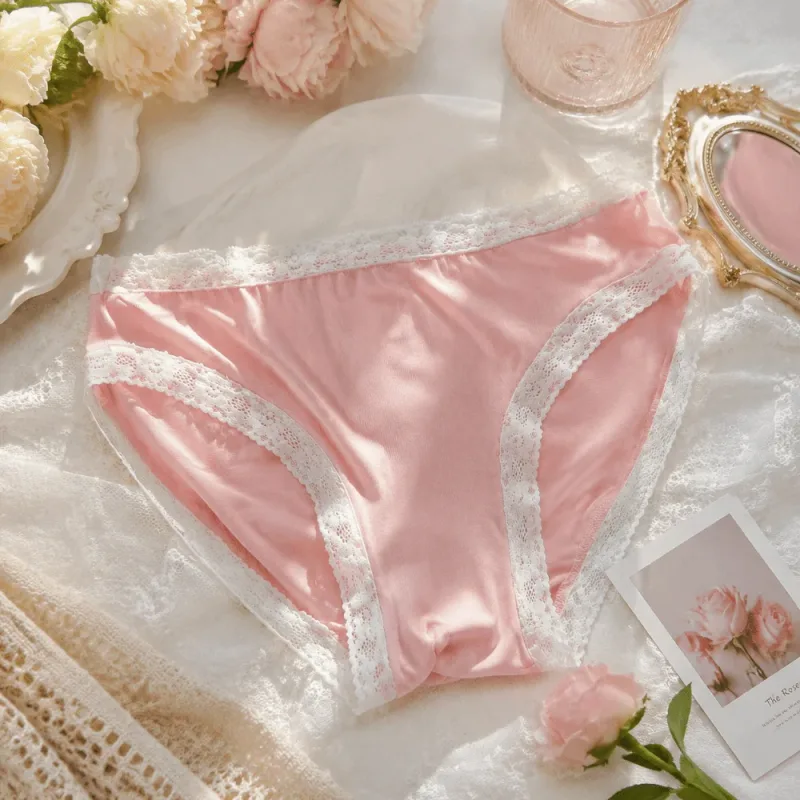 Breathable Ice Silk Men's Underwear Lingerie Low Waist Men's Lace Trim Briefs Panties U-Convex Pouch Brief Youth