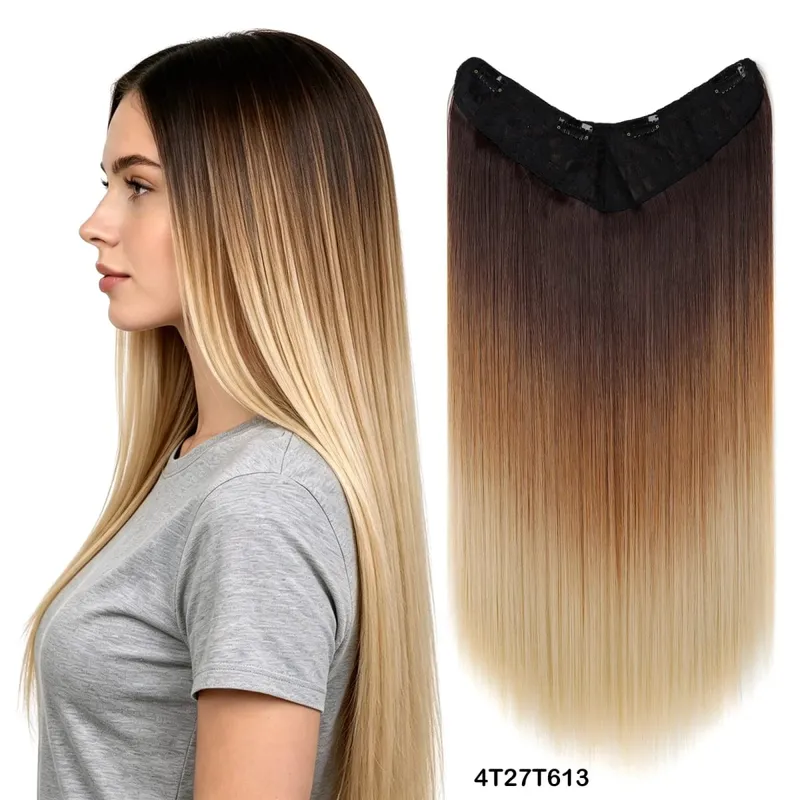 U Shaped One Piece Clip In Hair Extensions 4 Secure Clips Straight Ombre Synthetic Hairpiece 140g For Daily Party
