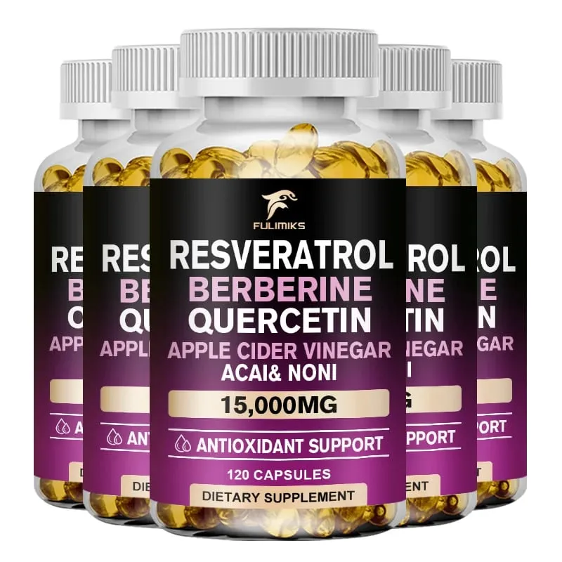 Resveratrol kapsler | Berberine | Quercetin | Æblecidereddike - antioxidant hjertesundhed og stofskifte - 60/120 kapsler