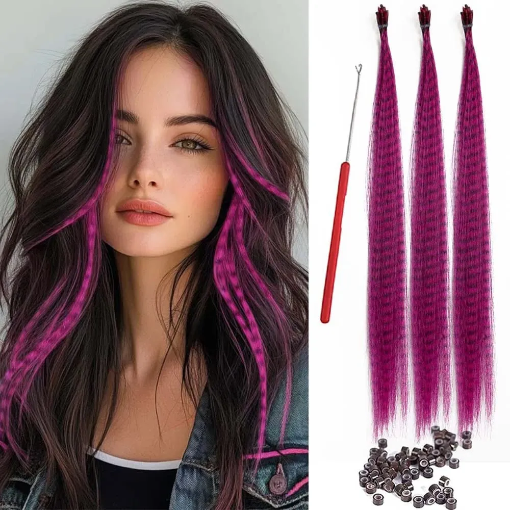 30strands Feather Hair Extension Fake Hair I Tip Rainbow Synthetic Hair 16inch Hairpiece Feather for Hair Extension Y2K Festival