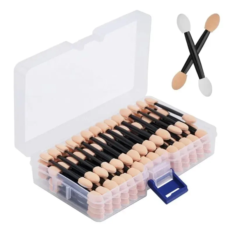 Cuttte 50/100PCS Disposable Dual Sides Eye Shadow Sponge Applicators with Container Length Eyeshadow Brushes Makeup Applicator