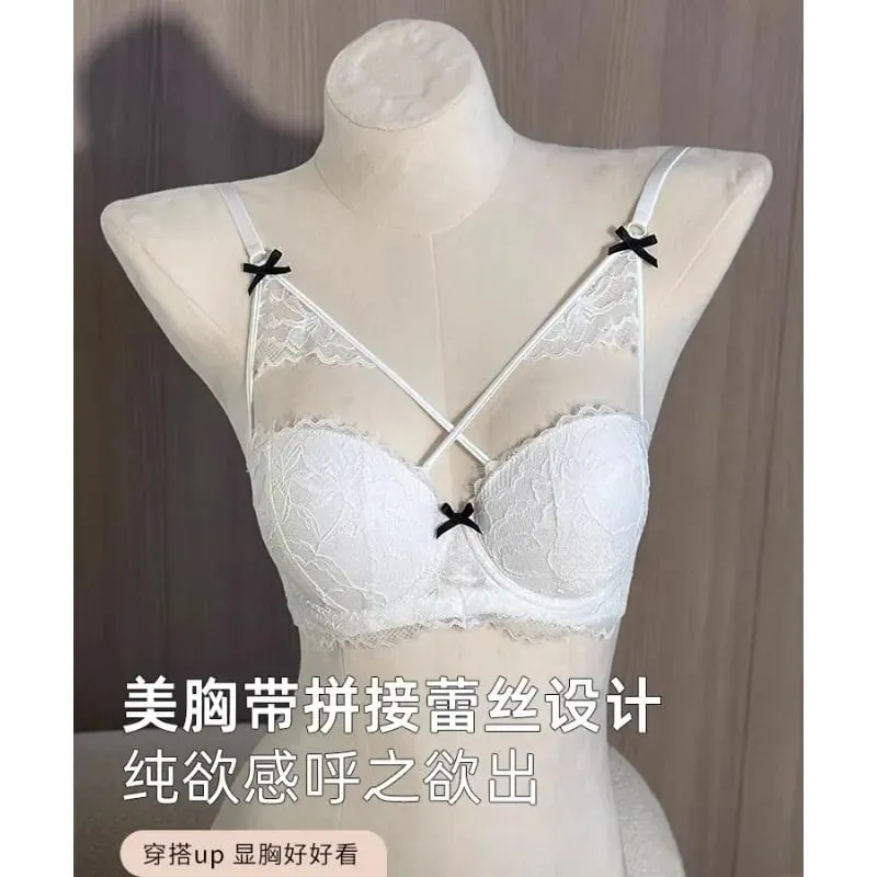 Japanese Anime Lingerie Set No Underwire - Summer Bralette Small Breasts Sexy Push Up Lace Bra Comfort Wireless Gather MOYISU