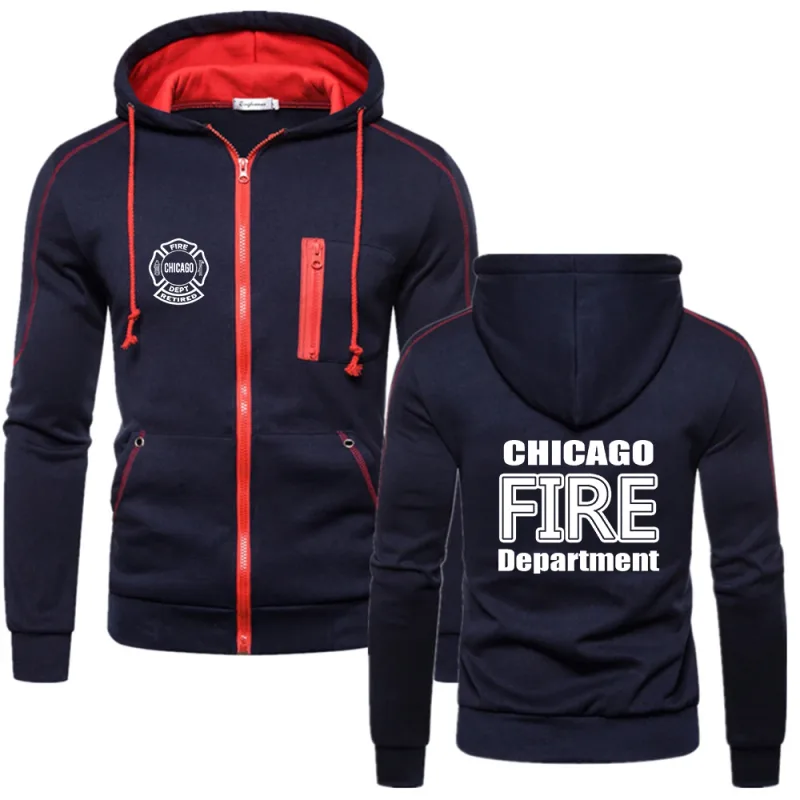 New Chicago Fire Department Show Tv Show Duty Printing Fashion 2023 New Men's Solid Cotton Fleece Slim Long Sleeve Hoodies Coat