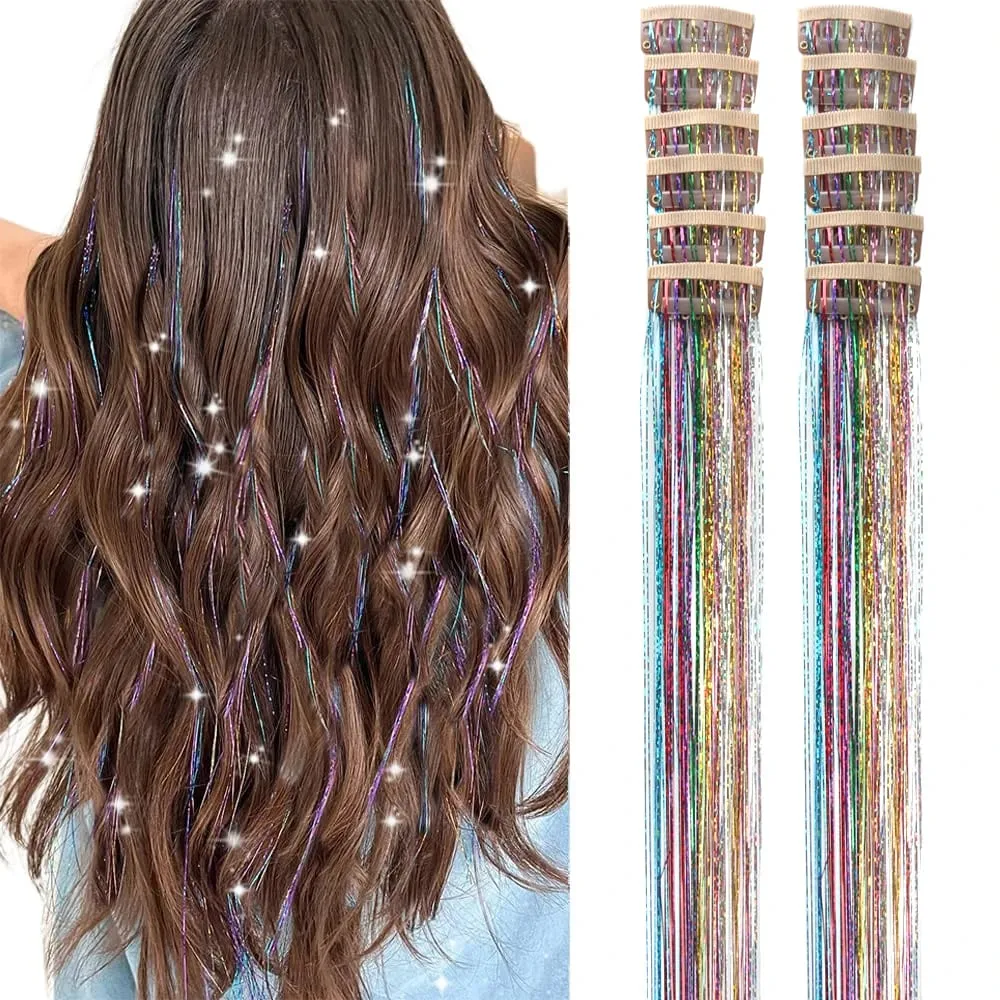 Klip Hiasan Rambut dalam 12 Keping Kit Hiasan Rambut untuk Kanak-kanak Perempuan Klip Aksesori Rambut Kilauan Sintetik 20 inci dalam Sambungan Rambut untuk Wanita