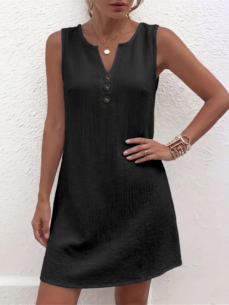 Plus Size Sleeveless Casual Dress with Button Details for Effortless Style and Comfort