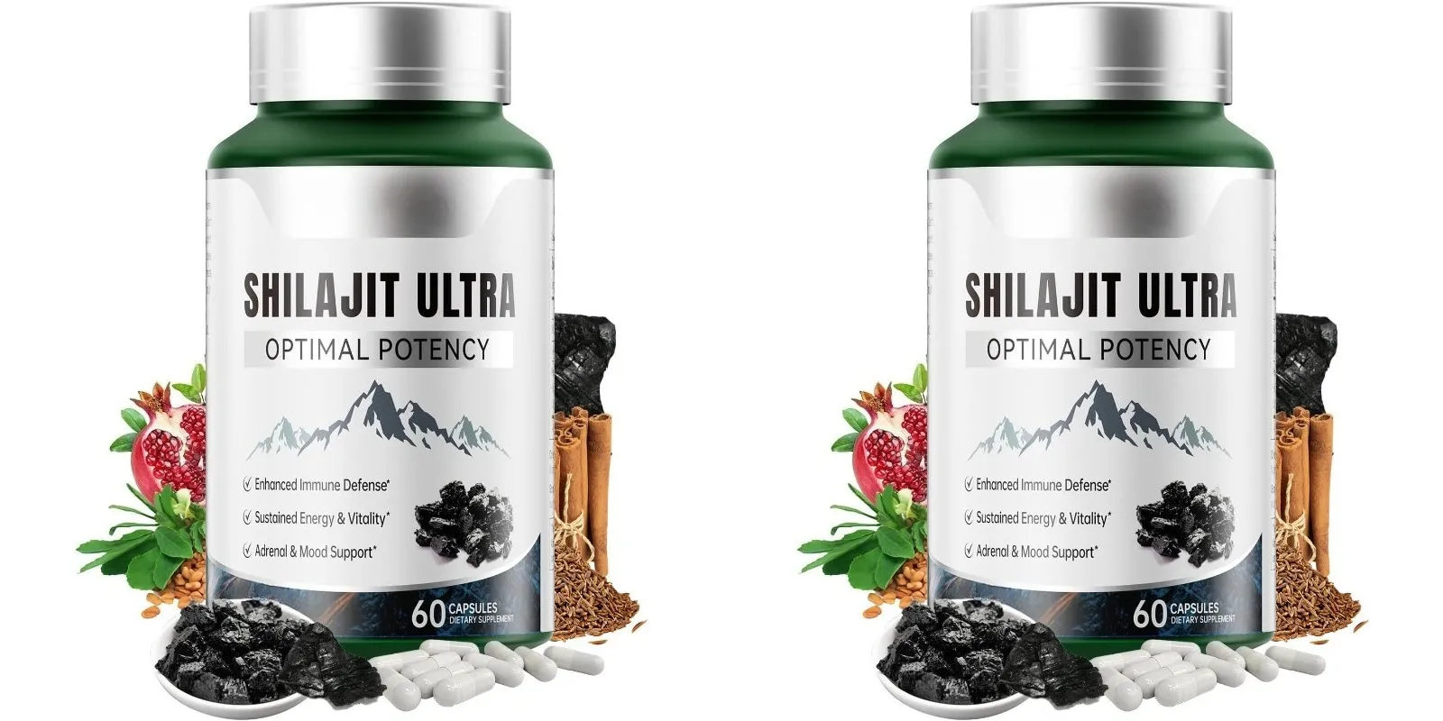 Shilajit Ultra con L-Arginina per energia naturale e vitalità 60 capsule Integratore antiossidante per resistenza e resistenza non OGM