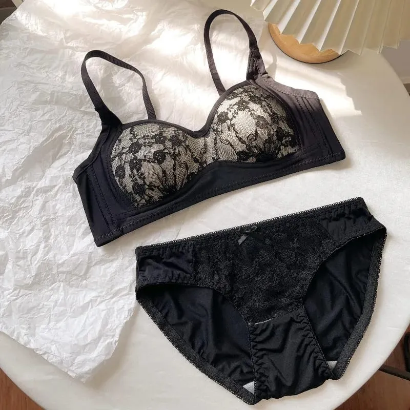 Sexy Push Up Lace Bralette Malé poprsí Bezdrátové Pohodlí Léto Ultratenká nastavitelná ramínka Sada spodního prádla proti pověšení S-XL​​ Podprsenka