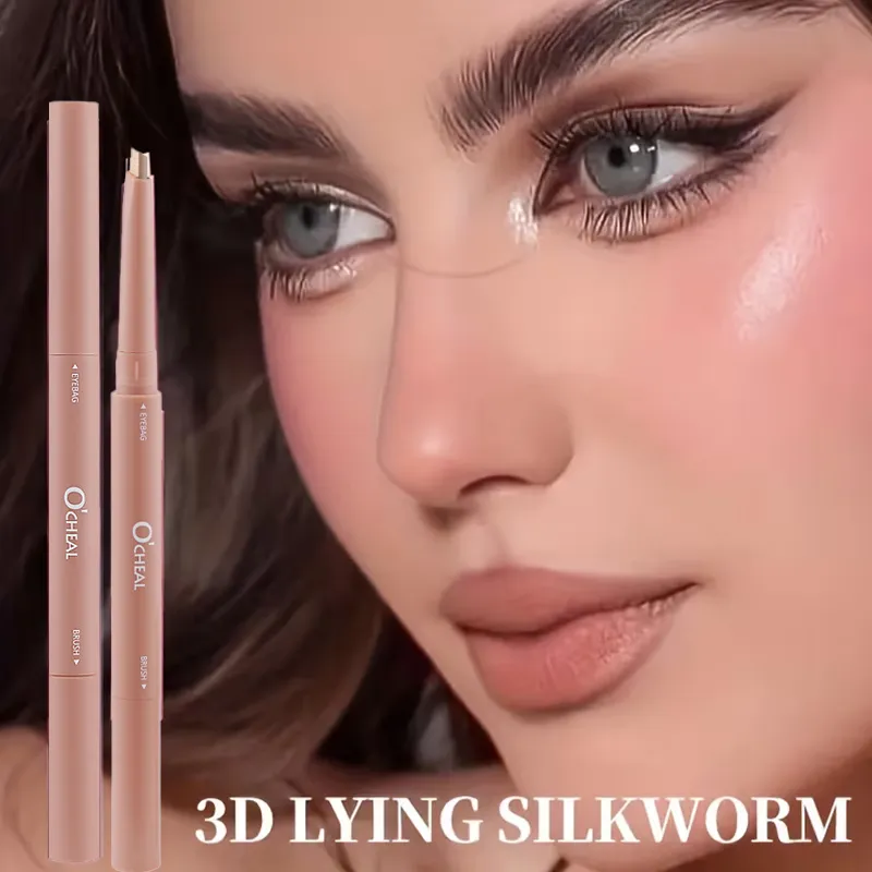 Double-ended Lying Silkworm Pen Natural Matte Shimmer Highlighter Stick Long Lasting Eye Brightener for Bigger Eyes Makeup