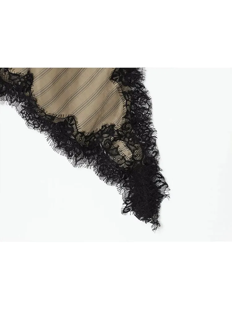 2026 New Women's Lace Trim Cut Out Dress Sleeveless Asymmetric Hem Long Sling Dress Lady Fashion Elegant Party Streetwear