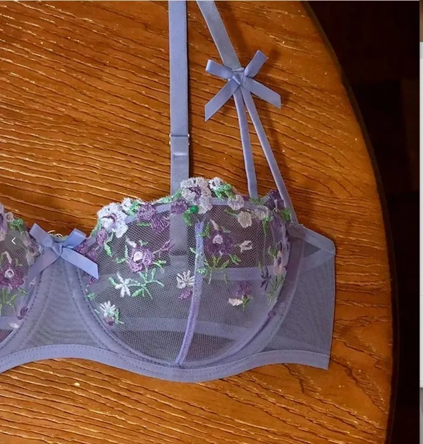 French-style floral embroidery lace lingerie set sexy and pure desire sheer bra support Valentine's Day party