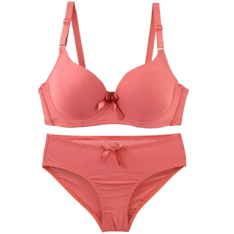 2025 New Sexy Bow Sweat Absorption Plus Size Bras Set Solid Smooth Seamless Breathable ABC Cup Underwear Plus Up Lingerie