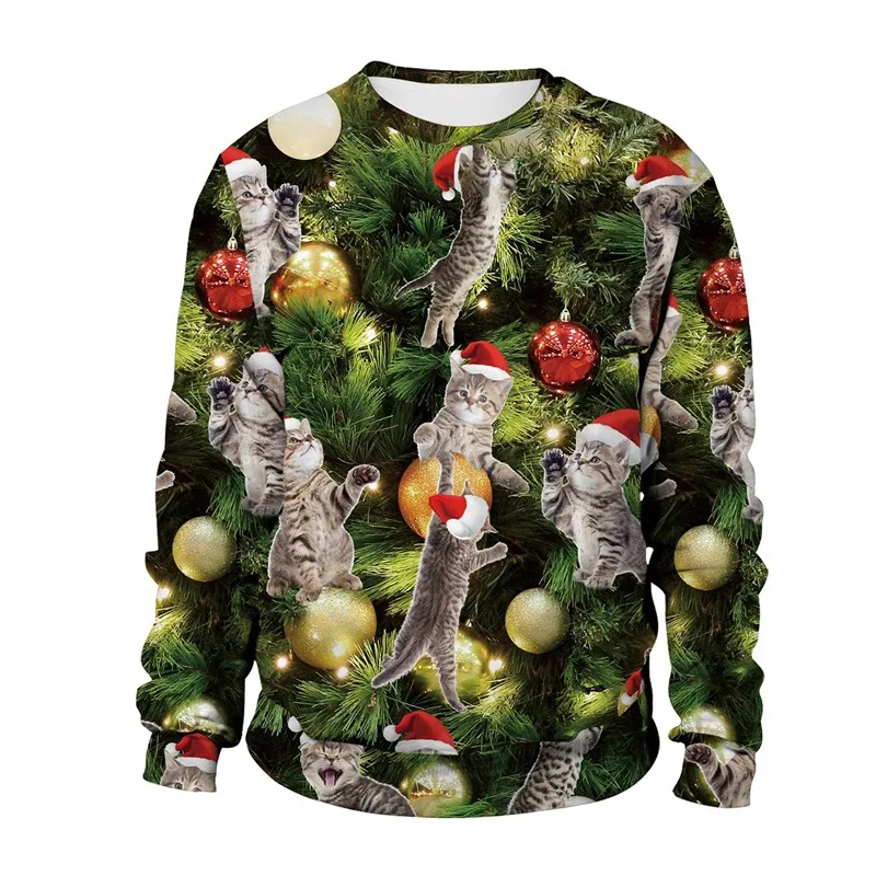 Funny 2026 Ugly Christmas Sweater For Men Women New Xmas Cat Dog Pattern Sweatshirt Festival Party Crew Neck Pullover Hoodies
