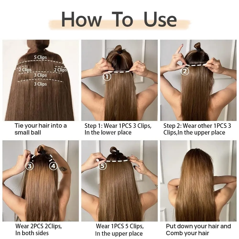 Set of 4 Clip-In Hair Extensions in a Brown-Blonde Shade 60.96 cm Long Featuring Wavy And Curly Synthetic Hair
