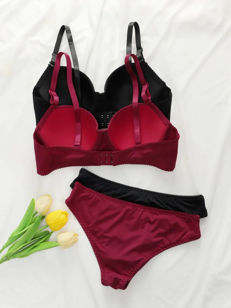 2 szett tömör alsóhuzalos fehérnemű szett Női Push Up melltartó acél gyűrűvel Divat női fehérnemű bugyi mindennapi melltartókészletek J2611