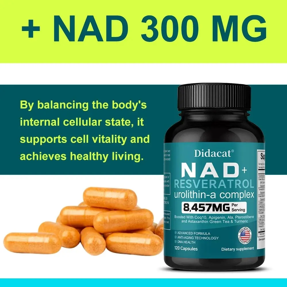 NAD+ Resveratrol - Supports Cell Health Brightens Skin Improves Energy and Vitality Antioxidant and Promote Metabolism