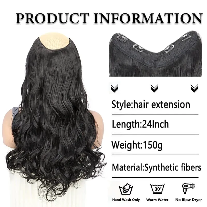 Extension capillaire synthétique bouclée longue de 24 pouces, postiche en Fibers résistantes à la chaleur, postiche Invisible naturelle au Volume pour femmes, usage quotidien — image 2