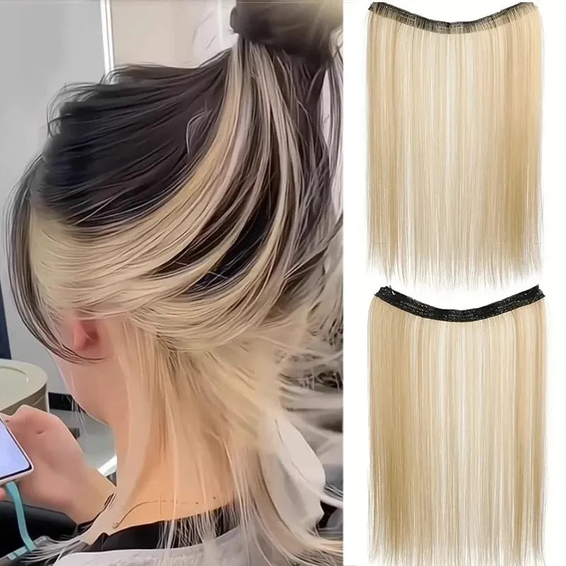 One piece hanging ear dyed synthetic wig piece for women highlighted color hair extensions