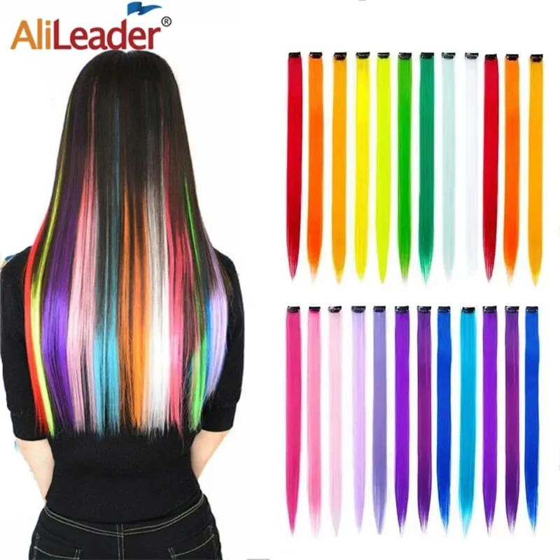 Alileader Clip On Hair Extension 57Color Ombre Straight Hair Extension Clip בחתיכות שיער בטמפרטורה גבוהה פייבר חתיכות שיער
