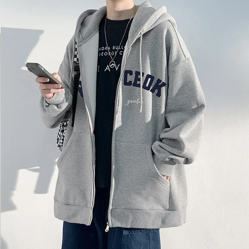 Spring Men's Streetwear Letter Printed Zip Up Hoodies 2025 New Hip Hop Long Sleeve Hoody Sweatshirts Oversized Y2K Tracksuit