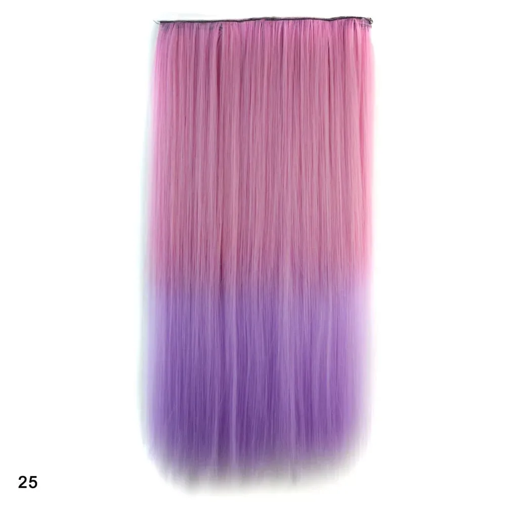 Zolin grampo de cabelo reto na extensão do cabelo arco-íris colorido ombre cor uma peça com 5 clipes sintético cosplay hairpieces