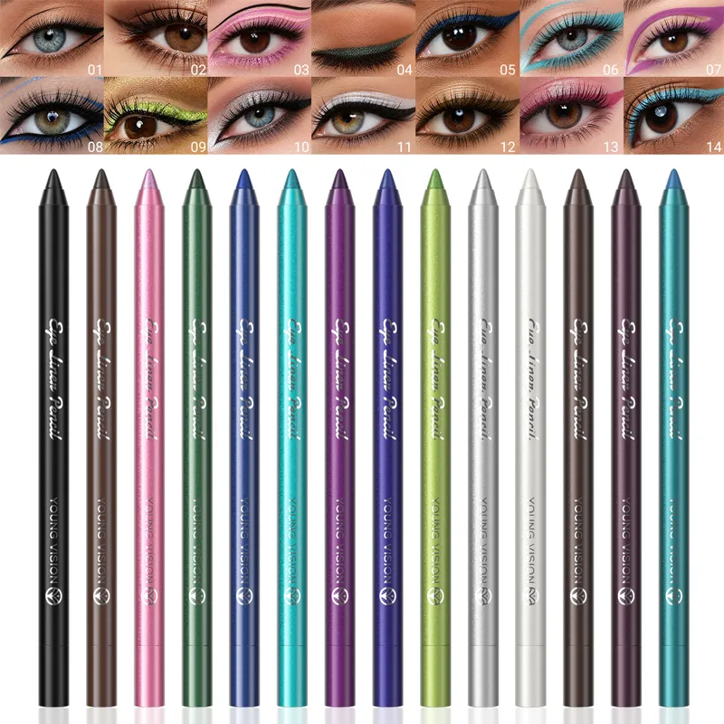 14 Color Eyeliner Pencil Pearlescent Matte Dark Purple Red Eye Liner Waterproof Long Lasting High Pigment Eyeshadow Makeup